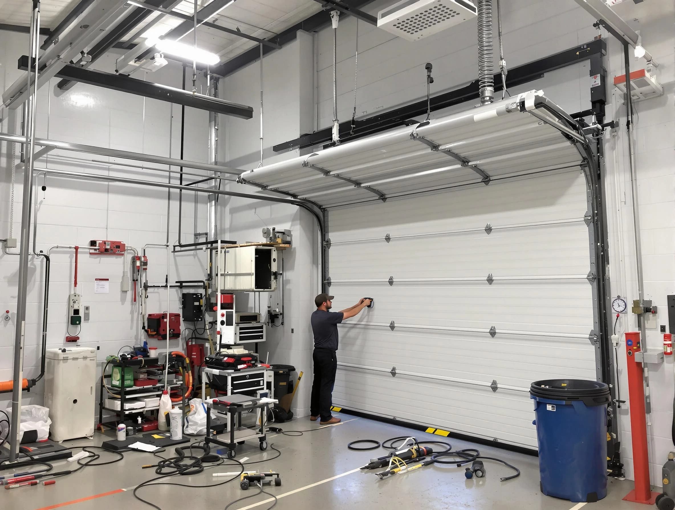 Green Hill Garage Door Repair certified technician performing commercial door repair at a Green Hill business facility
