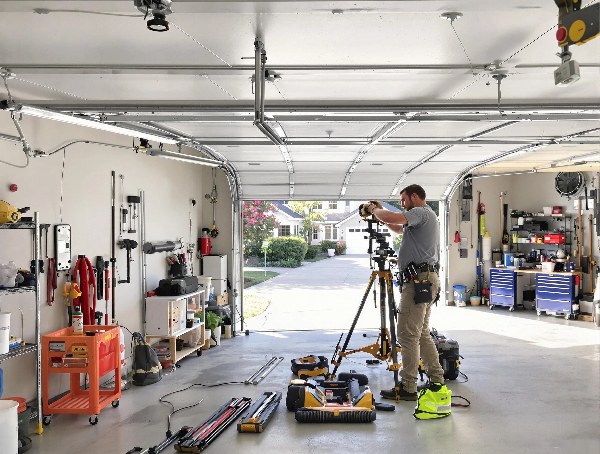 Green Hill Garage Door Repair specialist performing laser-guided track alignment in Green Hill